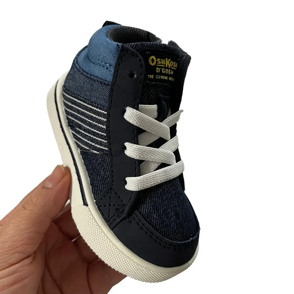 OshKosh Baby Infant Boys Mid Top Sneaker Size 5-6 Blue Slip on Comfortable Shoes